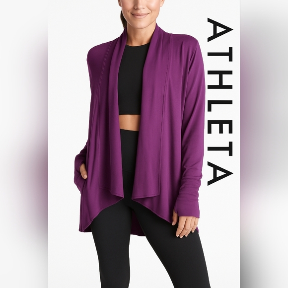NWT ATHLETA Pranayama Purple Draped Cardigan Duster Sweater (#270) - Picture 1 of 10